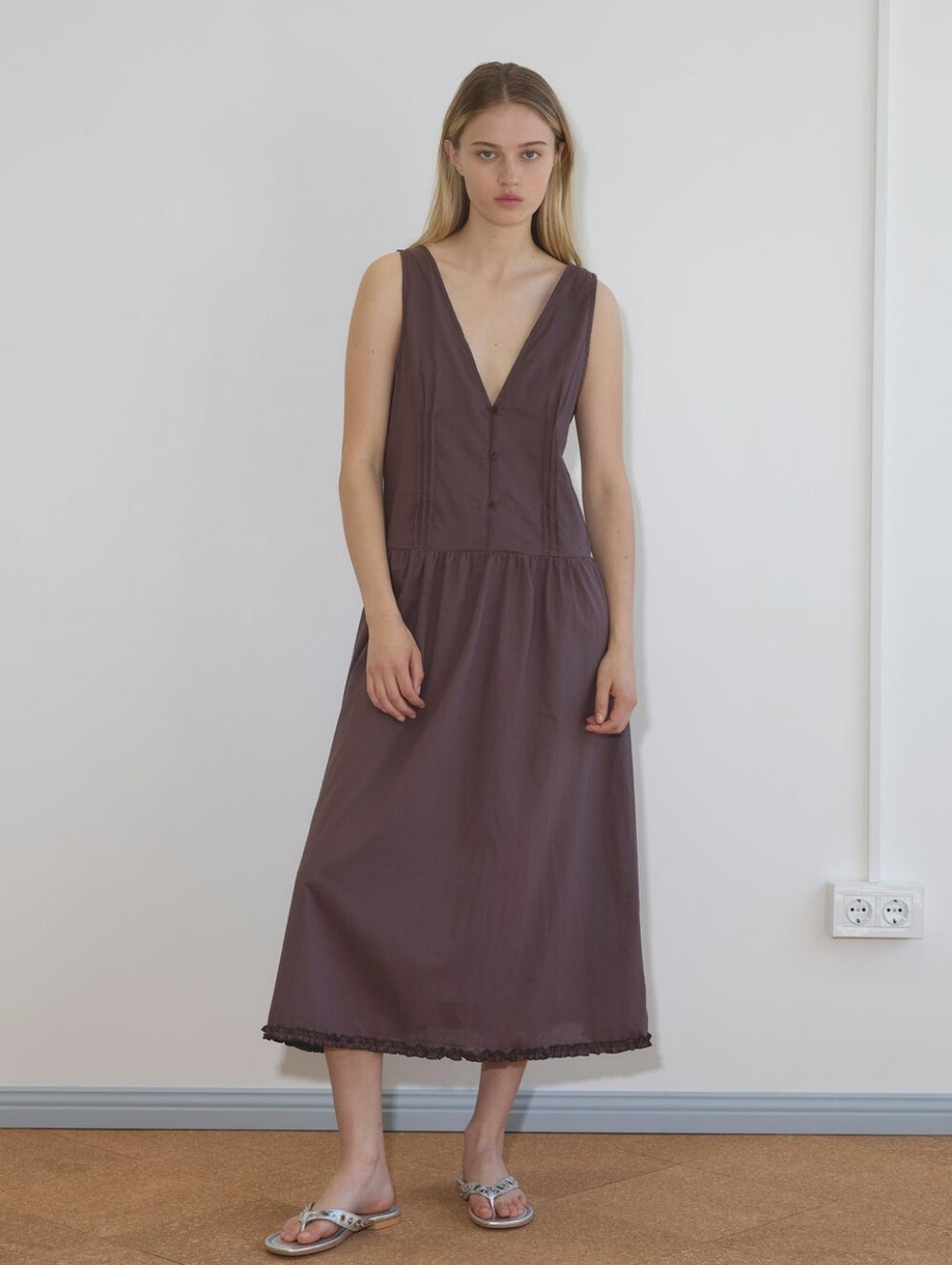 Brown Pintuck Maxi Dress
